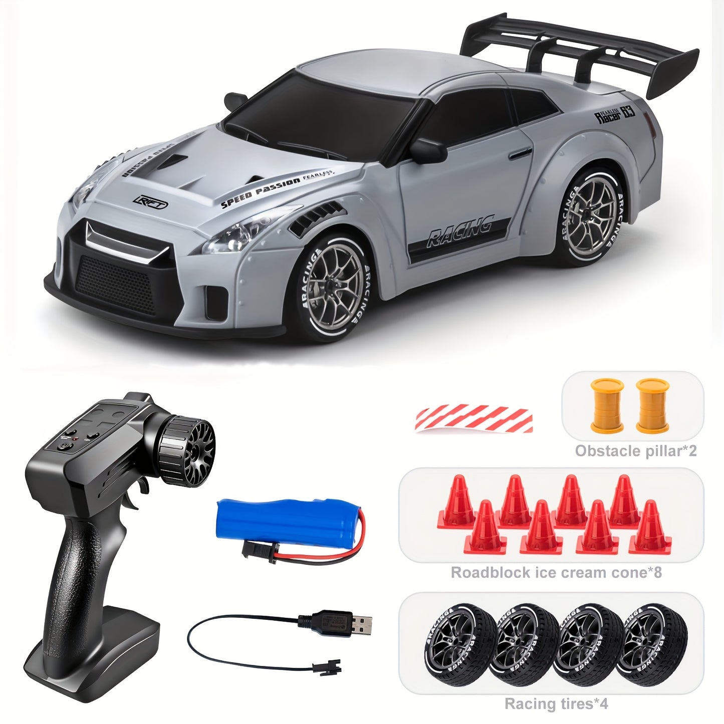 Remote Control Drifting Car, 1:24 Multicolored RC Car with LED Lights, a Gift for Boys And Girls for Birthdays, Halloween, And Christmas.