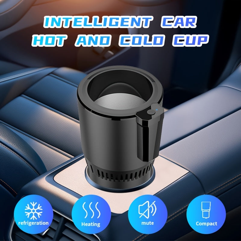 2-in-1 Smart Car Cup Cooler and Semiconductor Beverage Holder, Single Point Temperature Control for Various Bottle Sizes, 0°C to 60°C Range, Fits Standard Vehicle Cup Holders, Compatible up to 18.6oz, Smooth Surface