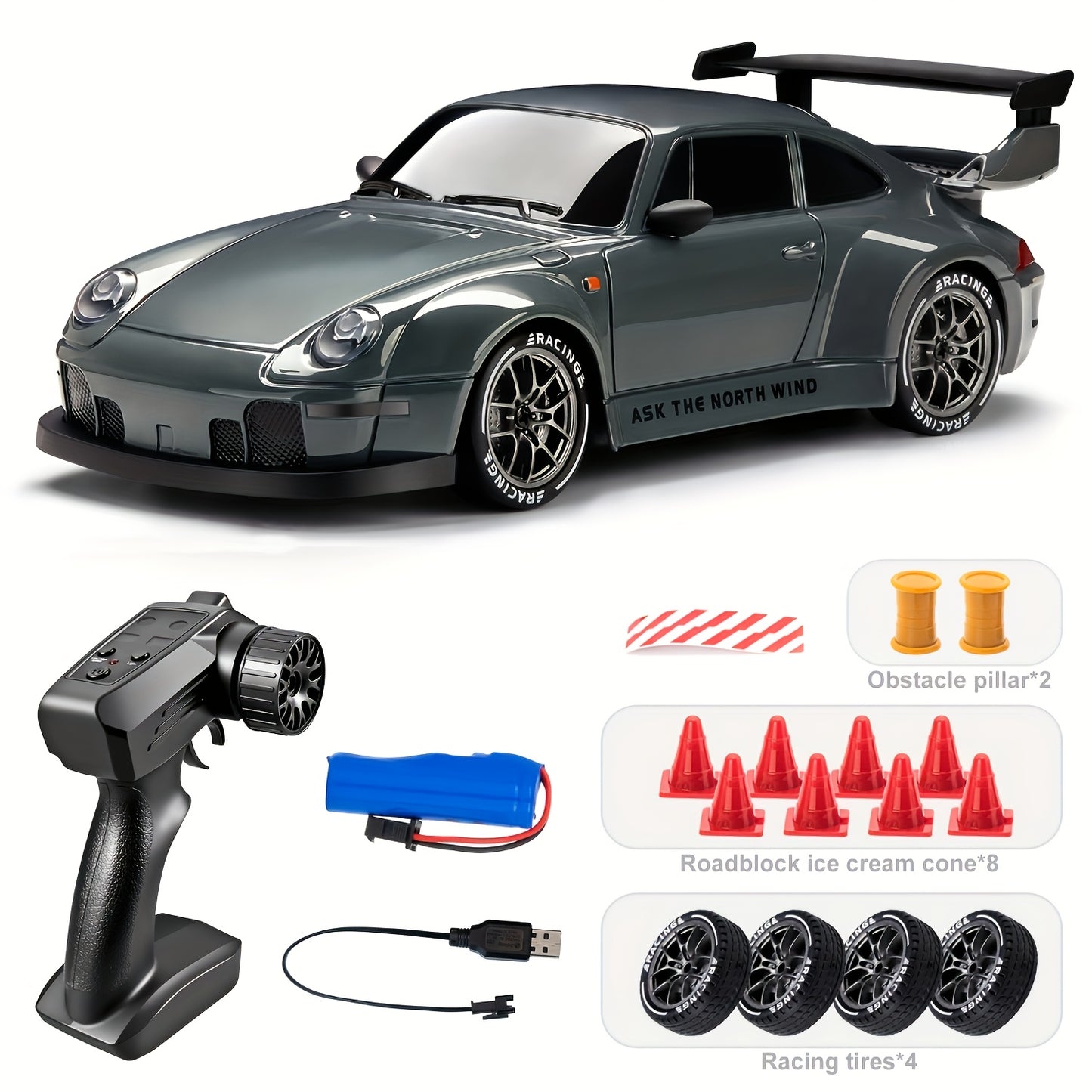 Remote Control Drifting Car, 1:24 Multicolored RC Car with LED Lights, a Gift for Boys And Girls for Birthdays, Halloween, And Christmas.