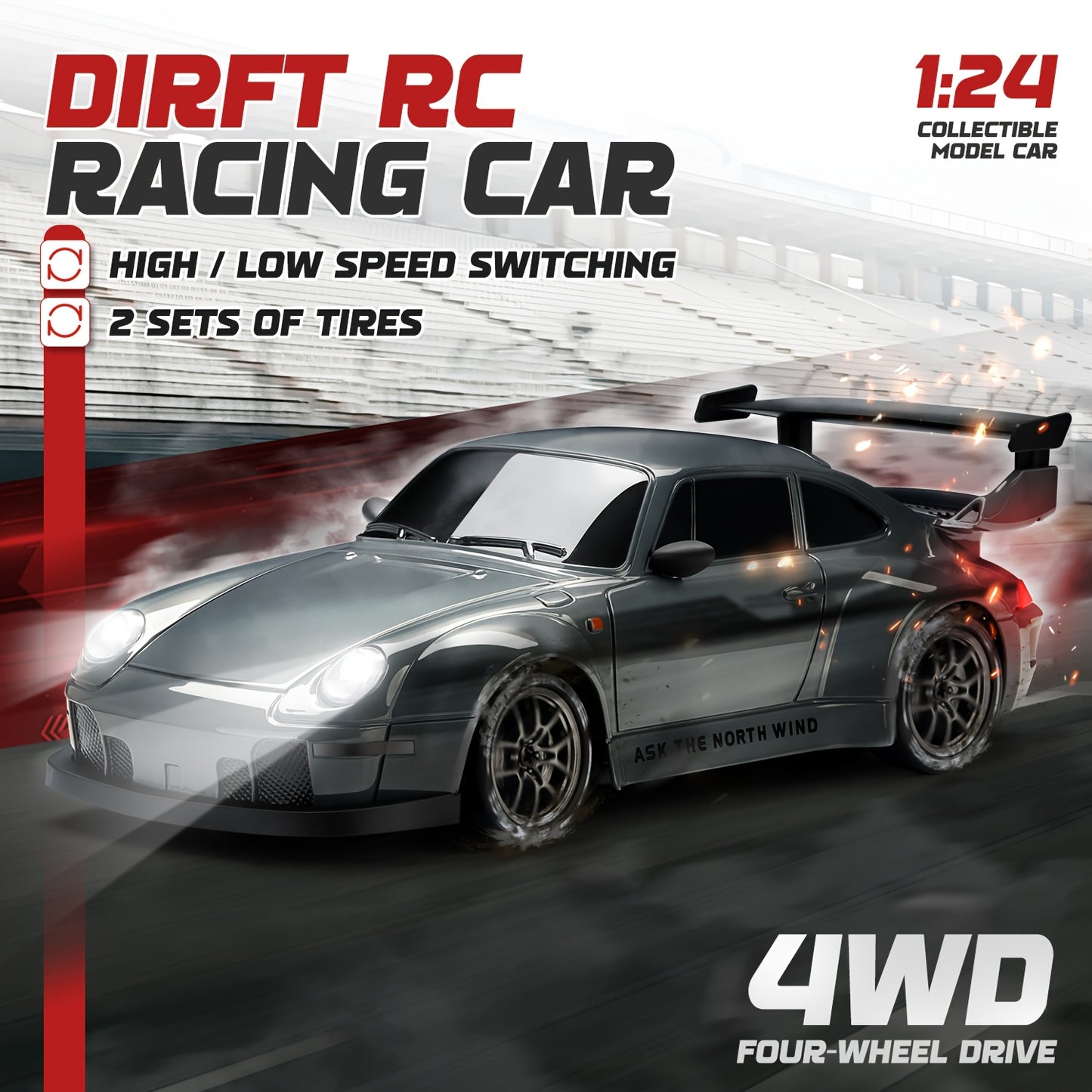 Remote Control Drifting Car, 1:24 Multicolored RC Car with LED Lights, a Gift for Boys And Girls for Birthdays, Halloween, And Christmas.