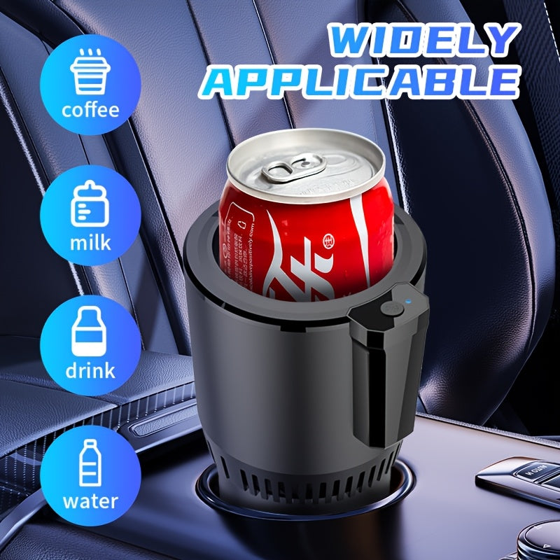 2-in-1 Smart Car Cup Cooler and Semiconductor Beverage Holder, Single Point Temperature Control for Various Bottle Sizes, 0°C to 60°C Range, Fits Standard Vehicle Cup Holders, Compatible up to 18.6oz, Smooth Surface